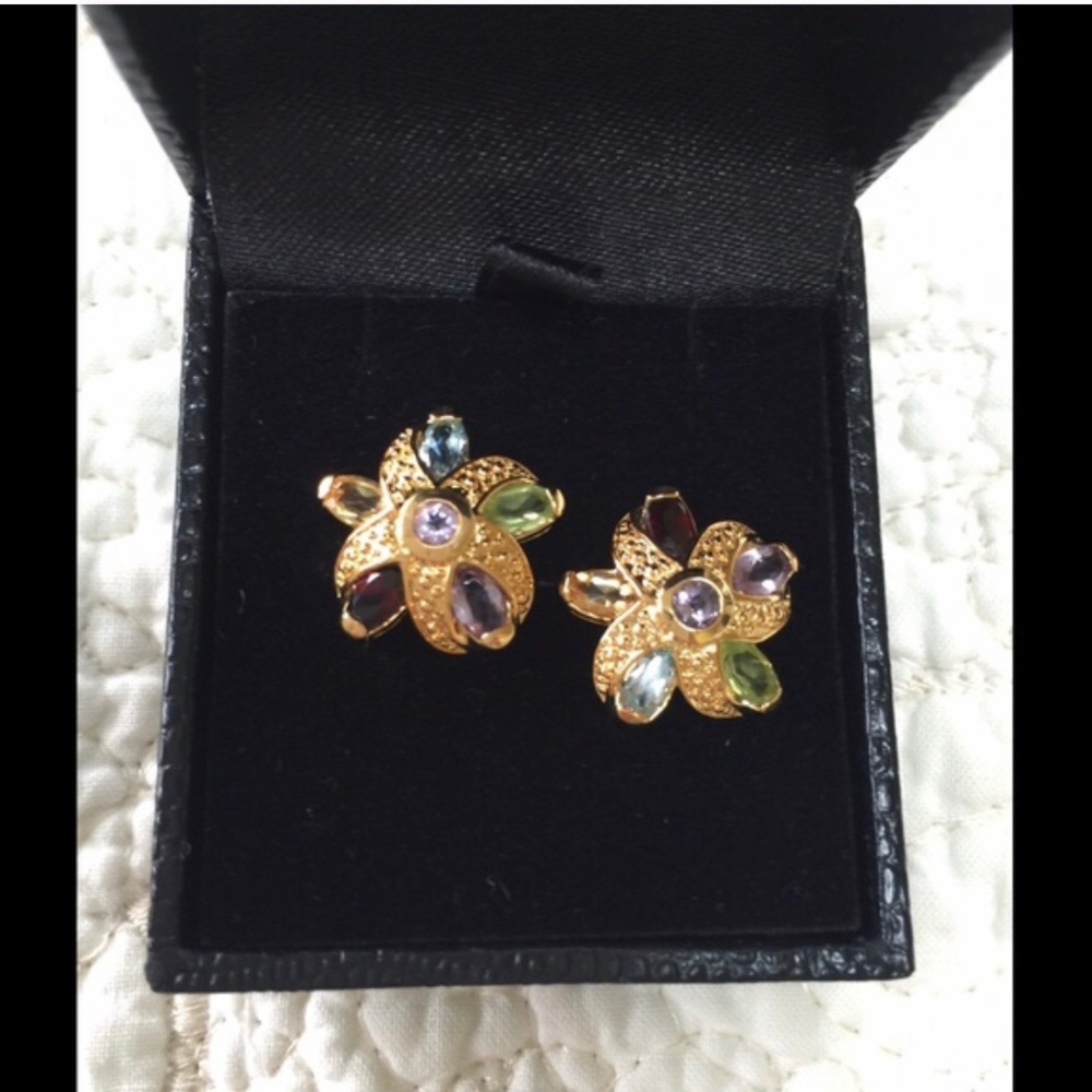18k GP Starfish earrings gem stones